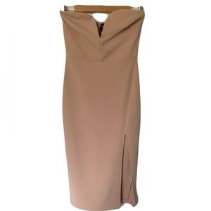 Windsor Taupe Midi Sheath Dress with Front Slit